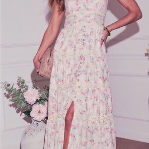 Vici Pink and Cream Floral Maxi Dress